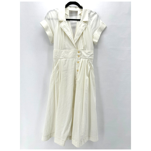 Maeve Poplin Midi Shirt Dress Womens 8 Ivory Front Slit Preppy Old Money Cottage - Picture 11 of 11
